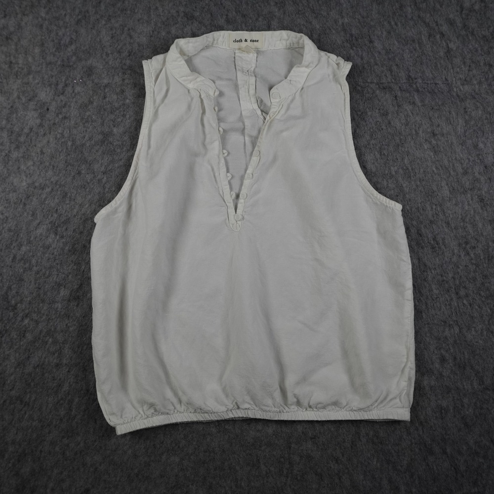 Cloth and Stone Top Women Large White Linen Blend Sleeveless Henley Elastic Hem